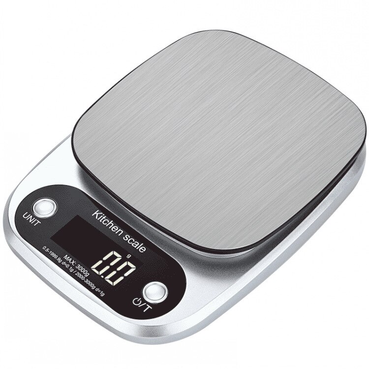 Kitchen Scale Digital Multi-function Stainless Steel Weighing Scale with LCD Display 3KG/5KG/10KG Electronic Scales Measuring: Silver / 3Kg