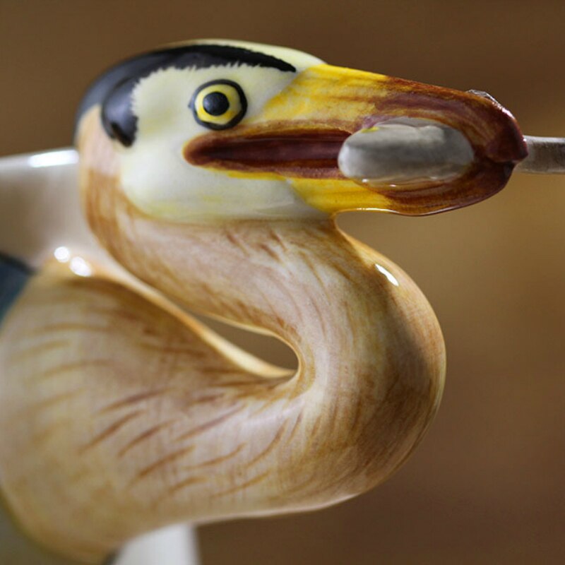 3D three-dimensional blue fish heron coffee mug Hand-painted animal ceramic cup Personality handle Cartoon mugs