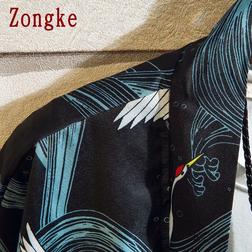 Zongke Kimono Cardigan Casual Shirt Men Slim Fit Japanese Kimono Men Shirt Male Blouse Brand Plus Size M-3XL