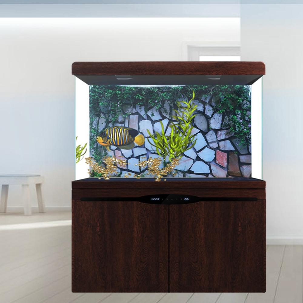 Aquarium Landscape Sticker Poster Waterweed Background Poster Decorative Stonewalling Paintings PVC Sticker Landscape Image