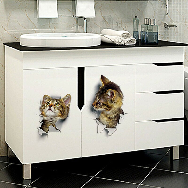 Verwijderbare Diy 3D Kat Wc Decals Badkamer Art Vinyl Wc Stickers Home Decor Muursticker