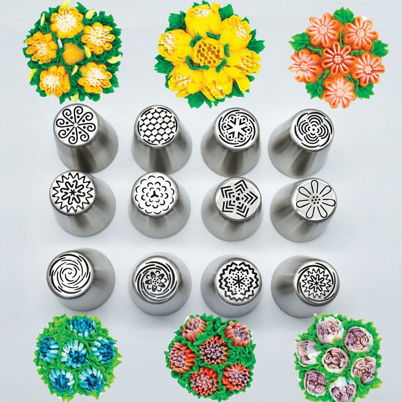 12Pcs/Set Russian Large Piping Tips Set Baking Supplies Tulip Flower Icing Nozzles Fondant Cakes Cupcakes Pastries