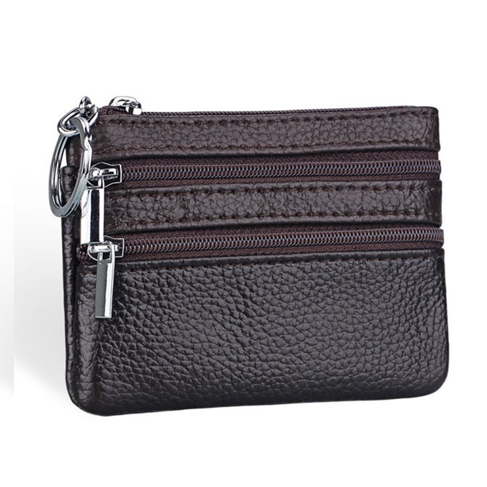 Women Soft PU Leather Three Zipper Coin Purse Mini Wallet in Colors: Coffee