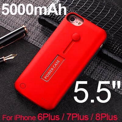 3500 mah/5000 mah magro ultra fino caso da bateria para o iphone 8 7 6s power bank carregador de backup caso para iphone 6s 7 8 plus + suporte: Red 6P 6SP 7P 8P