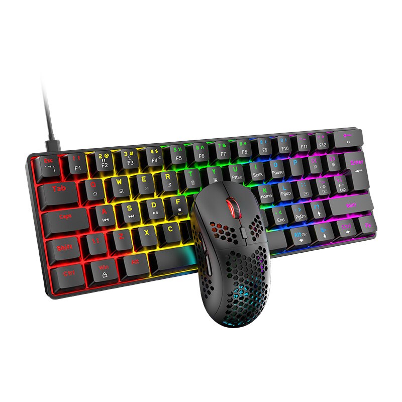 Wired Keyboard Mouse and Mouse pad Set Gaming Mechanical Keyboards 62 keys RGB Backlit Blue Red Switch for PC Gamer