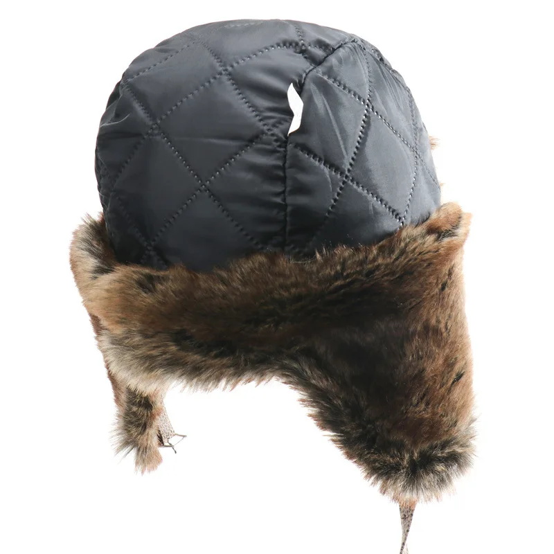 Herre vinterbomberhatt med beskyttelsesbriller utendørs motorsykkel vindtett varm fuskepels pilot øreklaffhatt skinn termisk ushanka