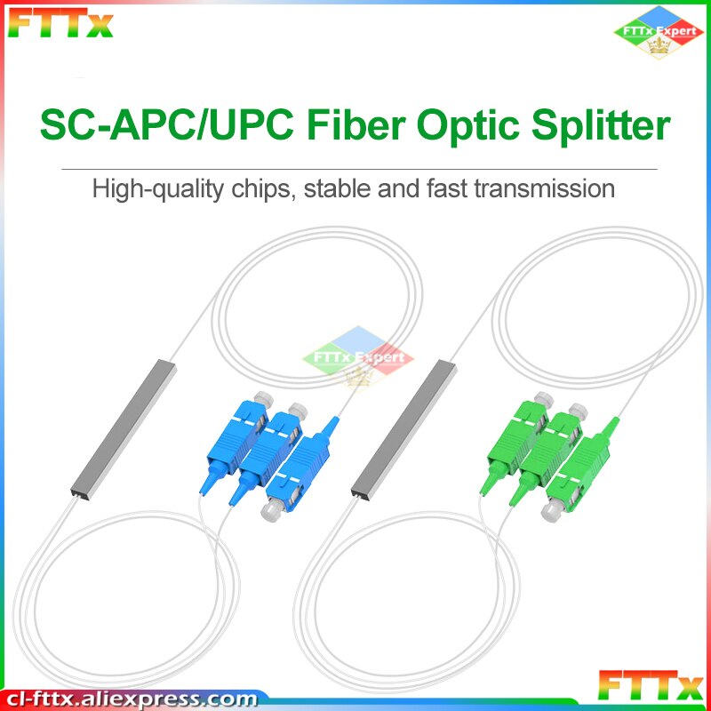 10pcs/lot 0.9mm Steel Tube Fiber Optic PLC Splitter 1x2 SC/UPC Mini Blockless G657A1 0.9mm 1M 1*2 SC APC Connector