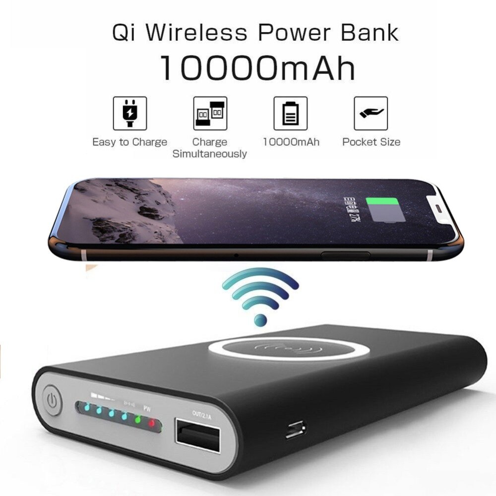 10000Mah Universele Telefoon Powerbank Batterij Oplader Voor Iphone X 8 Plus Qi Draadloze Oplader Power Bank Voor Samsung S8 s7 Note 8