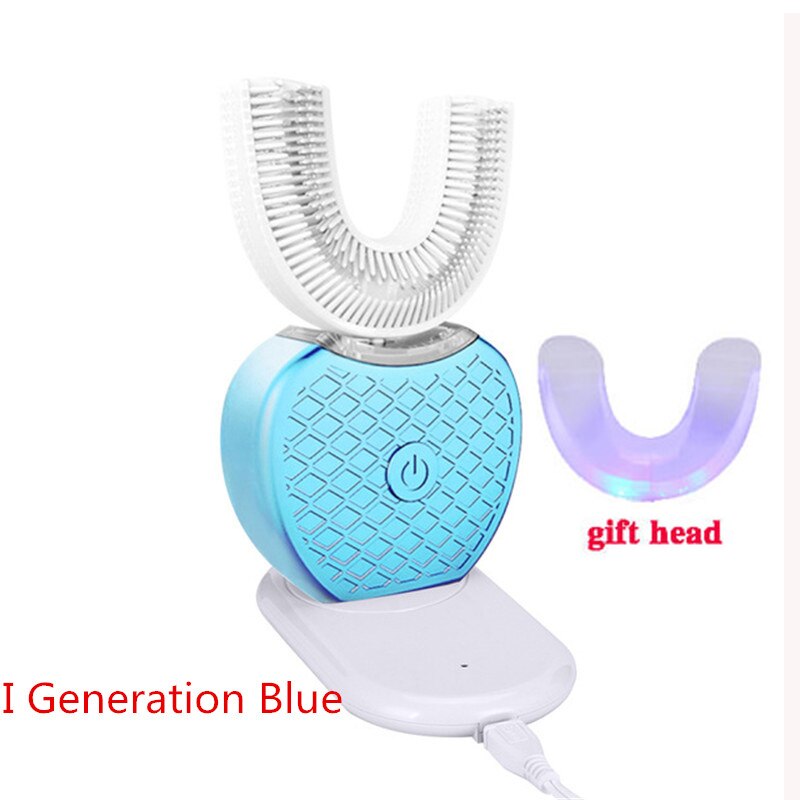 360 graders automatisk elektrisk tandbørste genopladelig sonisk tandbørste usb silikone børstehoveder oral pleje smart u type: Elfenben