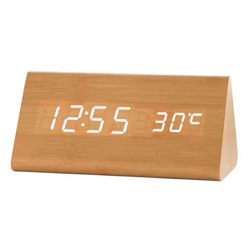 LED Digital Clock Wooden Alarm Clock Table Sound Control Electronic Clocks Desktop USB/AAA Powered Desperadoes Home Table Decor: A