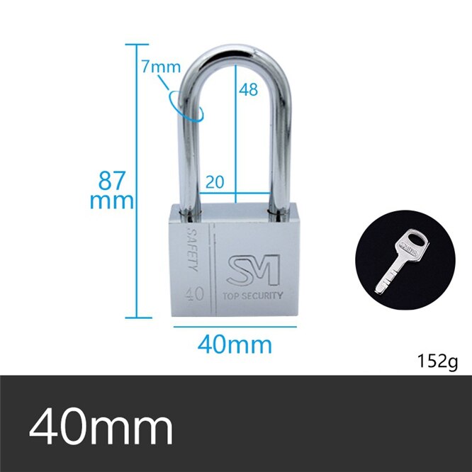 5PCS Universal Stainless steel Heavy Duty Key Lock 30/40/50/60MM Weatherproof Security Padlock Outdoor Gym Safely Door Lock: 40mm