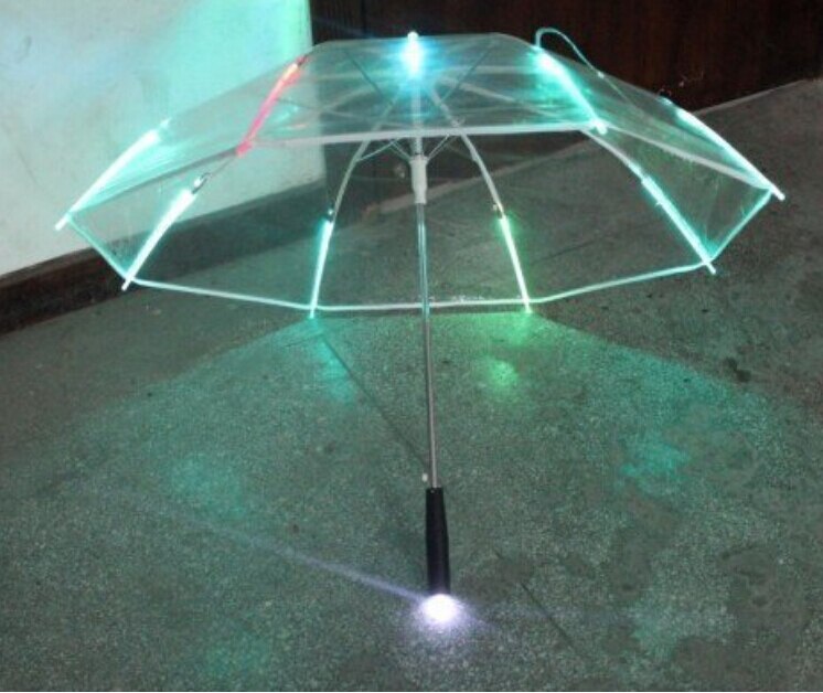 Cool paraply med led-funktioner 8 rib lys gennemsigtig med lommelygte håndtag