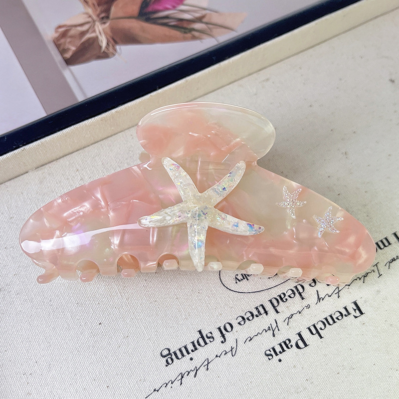 YHJ-garra para el pelo de estrella de mar para mujer, pinza para el pelo de acetato con diamantes de imitación, joyería de vacaciones, pinzas para el pelo, accesorios para el cabello: Amarillo claro