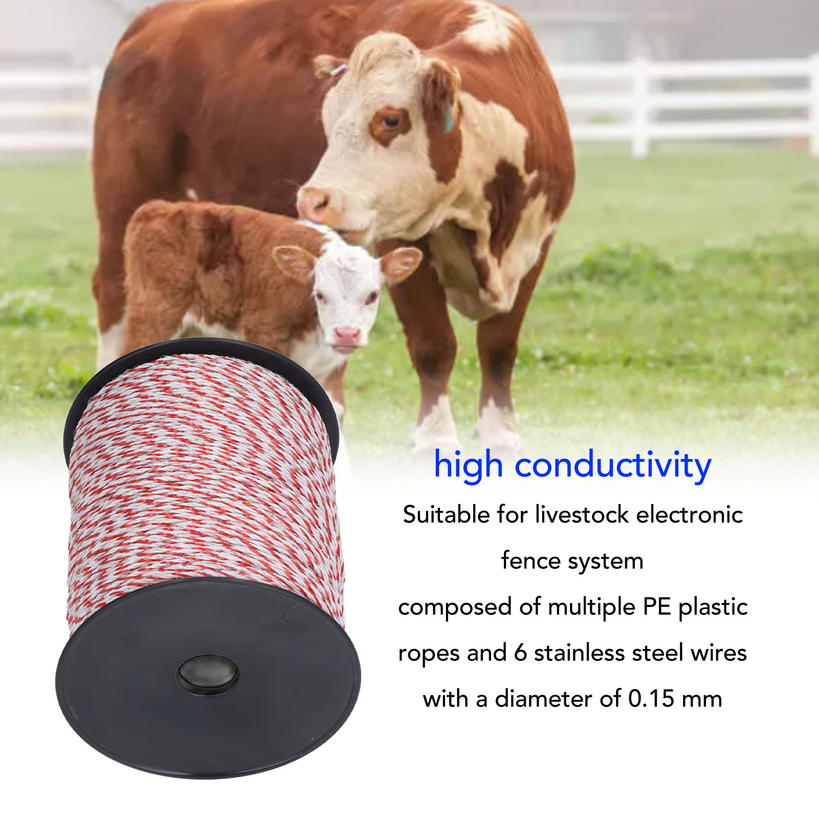 500m Fence Power Line Electric Fence Power Rope Wire Electric Fence Accessories for Farm Ranch Horses Cattle Sheep Dogs