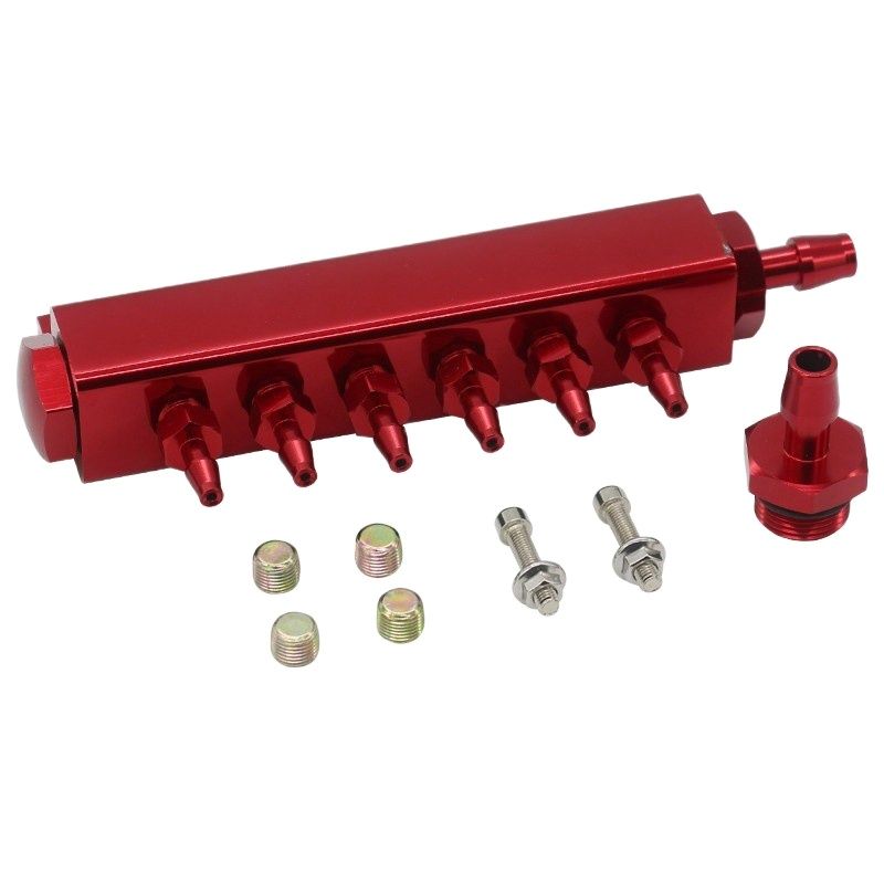 Aluminum Turbo Wastegate Bosst Vacuum Intake Manifold 6 Port 1/8 NPT: Red
