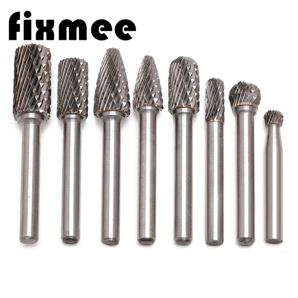 8 st/set volframkarbid borrkrona 1/4 tum 6mm roterande skärfiler cnc gravyrset dubbla roterande verktyg
