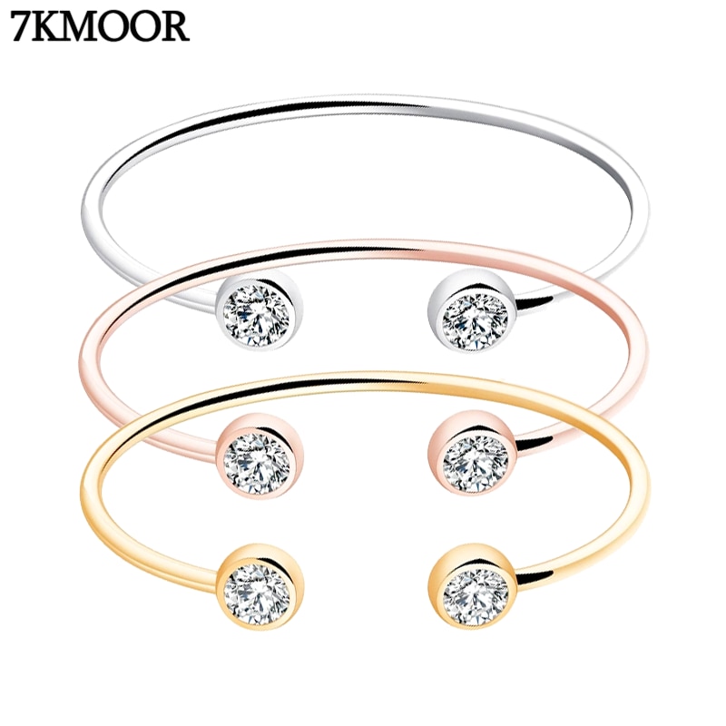 7Kmoor Trendy Rose Goud/Goud/Zilver Kleur Open Vrouwen Armbanden Klassieke Ingelegd Zirconia Manchet Armbanden BB115