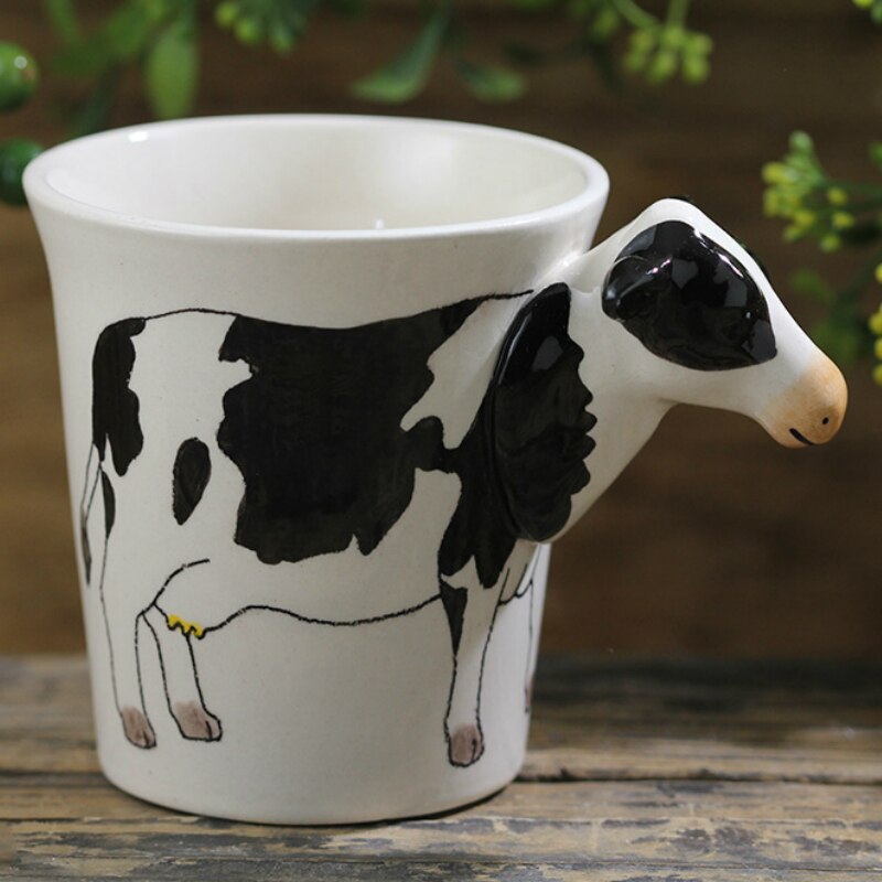 3D Animal Mug Hand-painted Cow Coffee Cup Cartoon Milk Breakfast Mug Ceramic Cup
