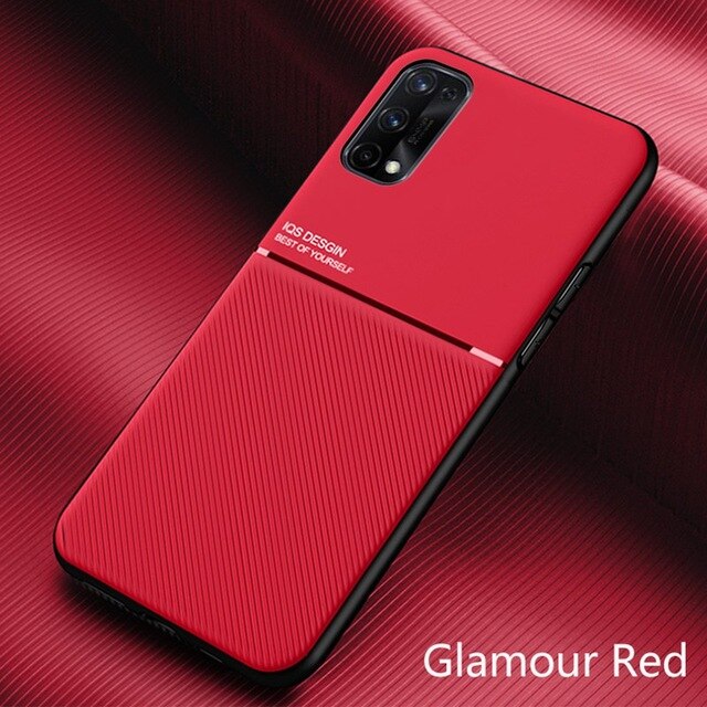 for realme7 5g case leather texture car magnetic holder phone covers for oppo realme 7 pro realmy realmi 7 7pro shockproof coque: baodan888 / red