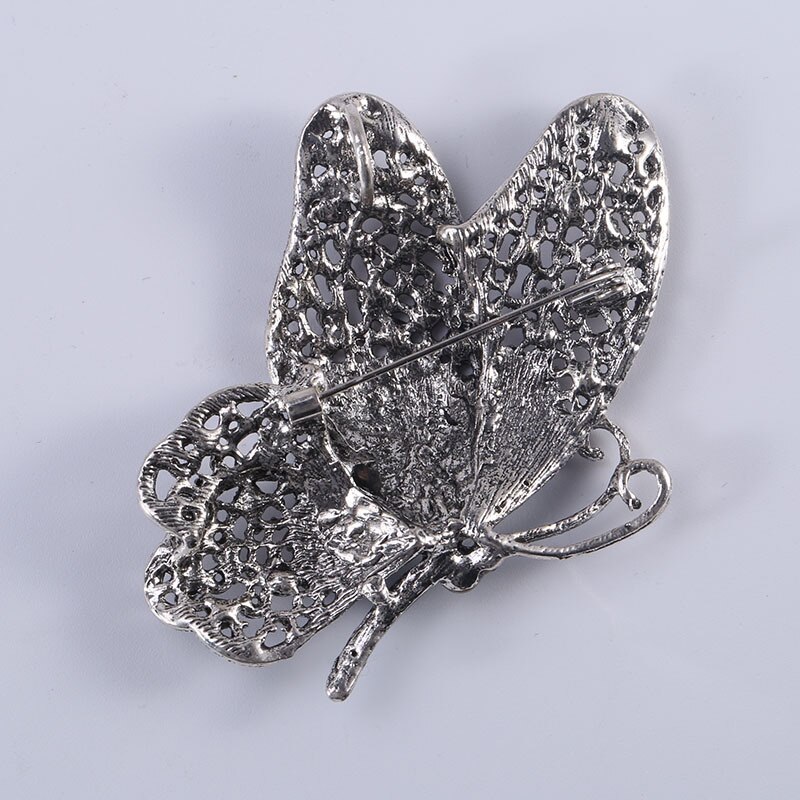 JUJIE Gun Black Big Butterfly Brooch Crystal Animal Personality Brooches For Women