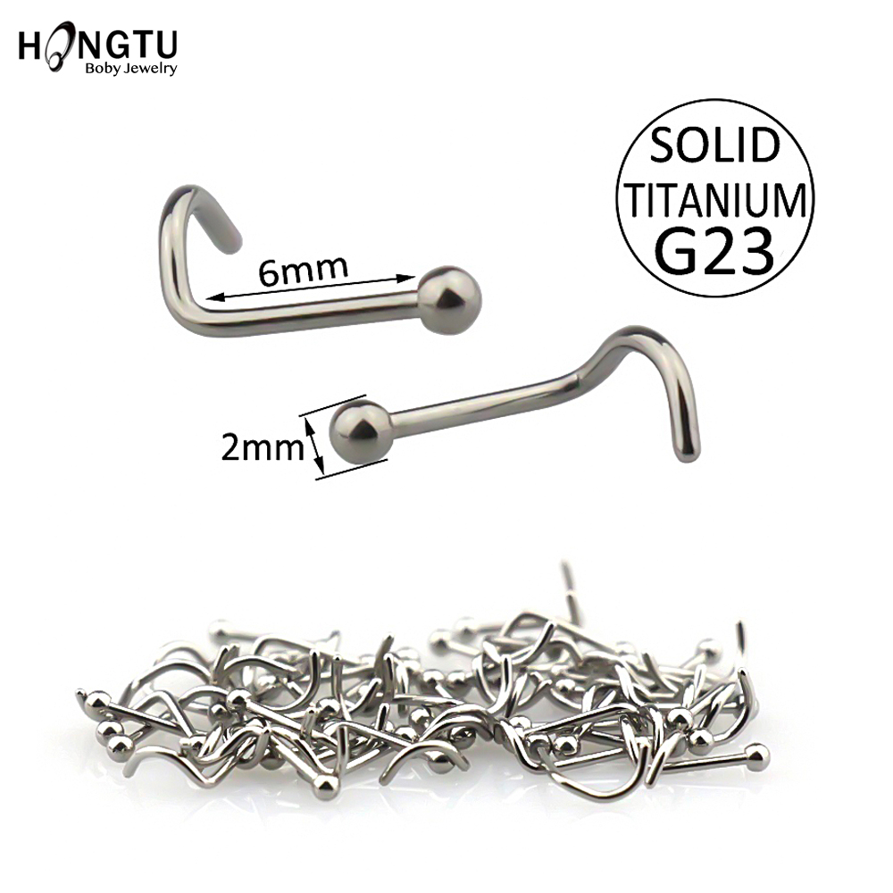 HONGTU 1PC G23 Titanium Nose Studs Nostril Piercings Zircon Nose Rings Screw Piercing Rings Women Body Piercing Jewelry 20G
