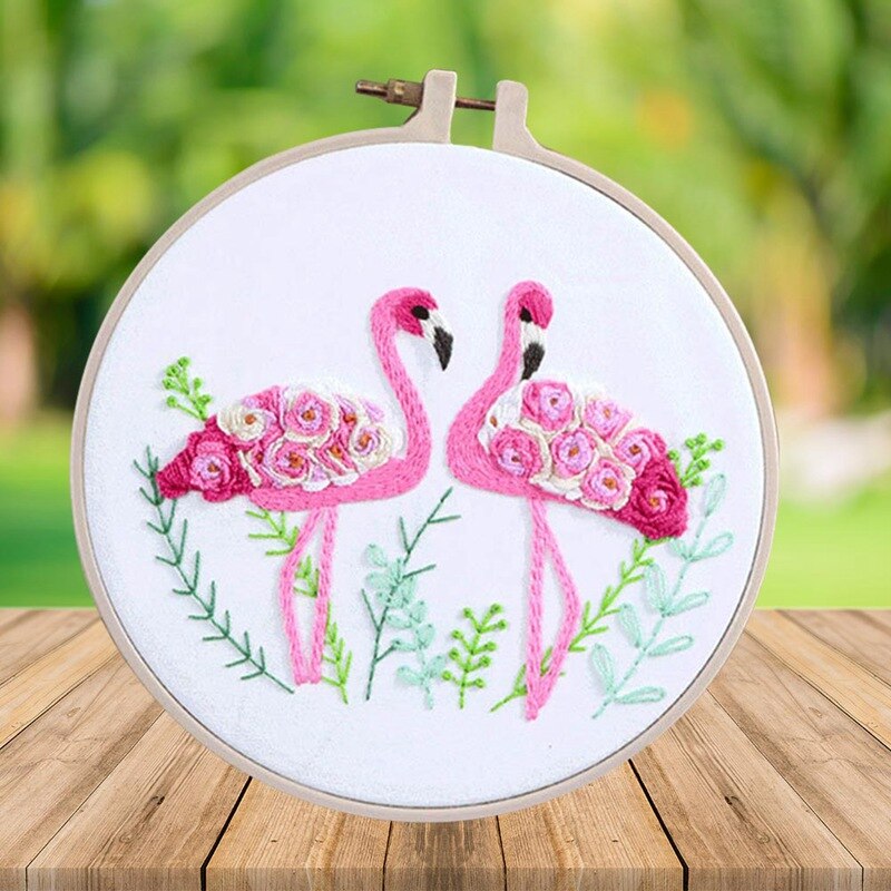 Europa diy bånd flamingo blomster broderisæt til begyndere håndarbejde sæt korssting serie kunst håndværk syning indretning