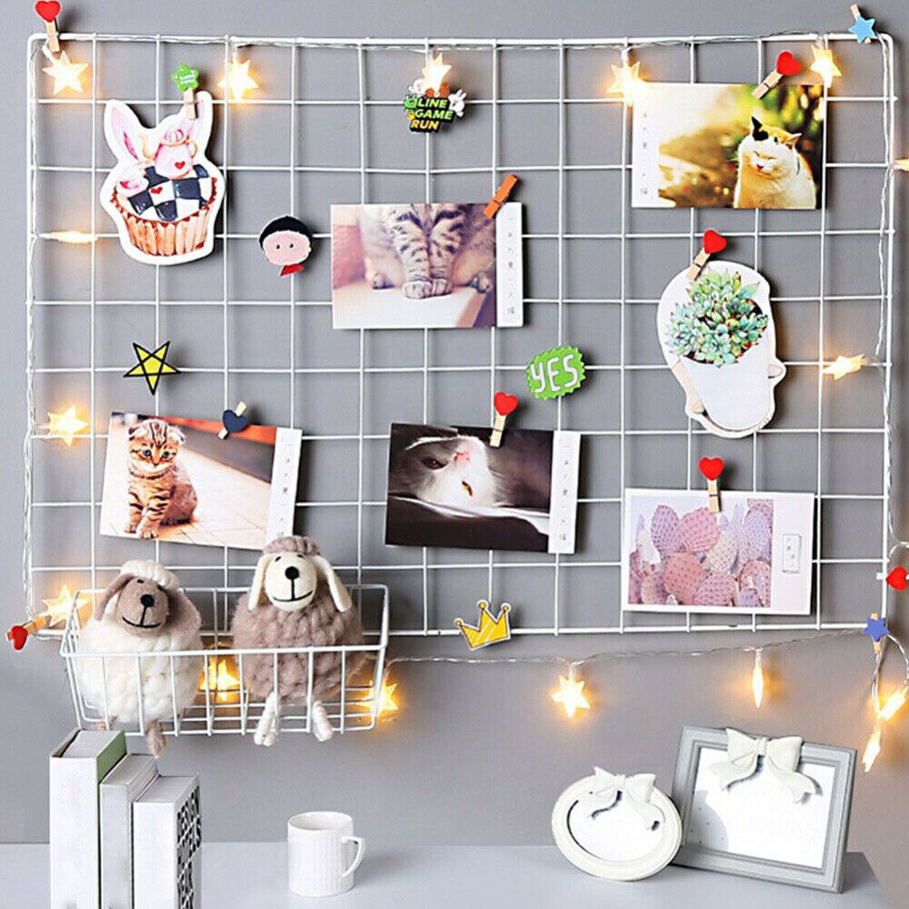 20 x 20cm metallnät vägghängande fotoram multifunktionspanel vykort mesh ram väggkonst display förvaringsställ dekor