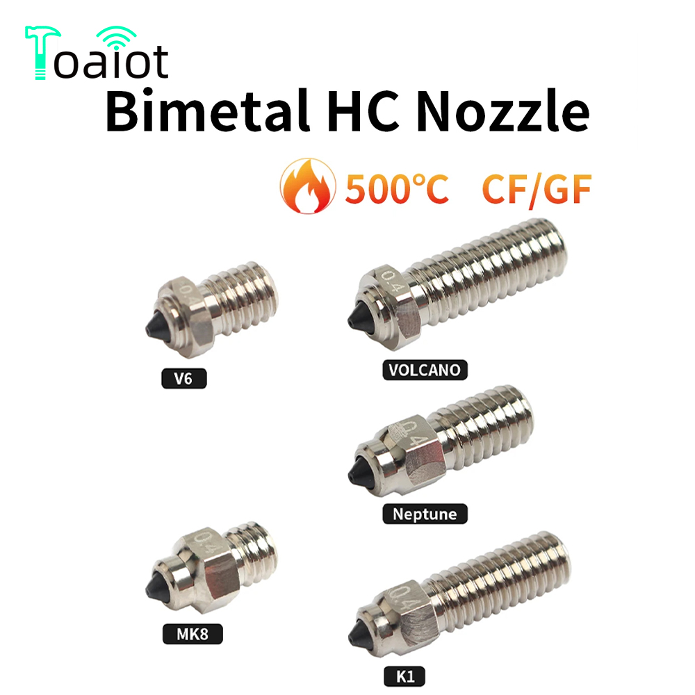 Boquilla bimetálica HC para V6/Volcano/Mk8 Hotend Neptune4 K1, boquilla DLC de acero endurecido y cobre, impresora 3D de desgaste de alta temperatura