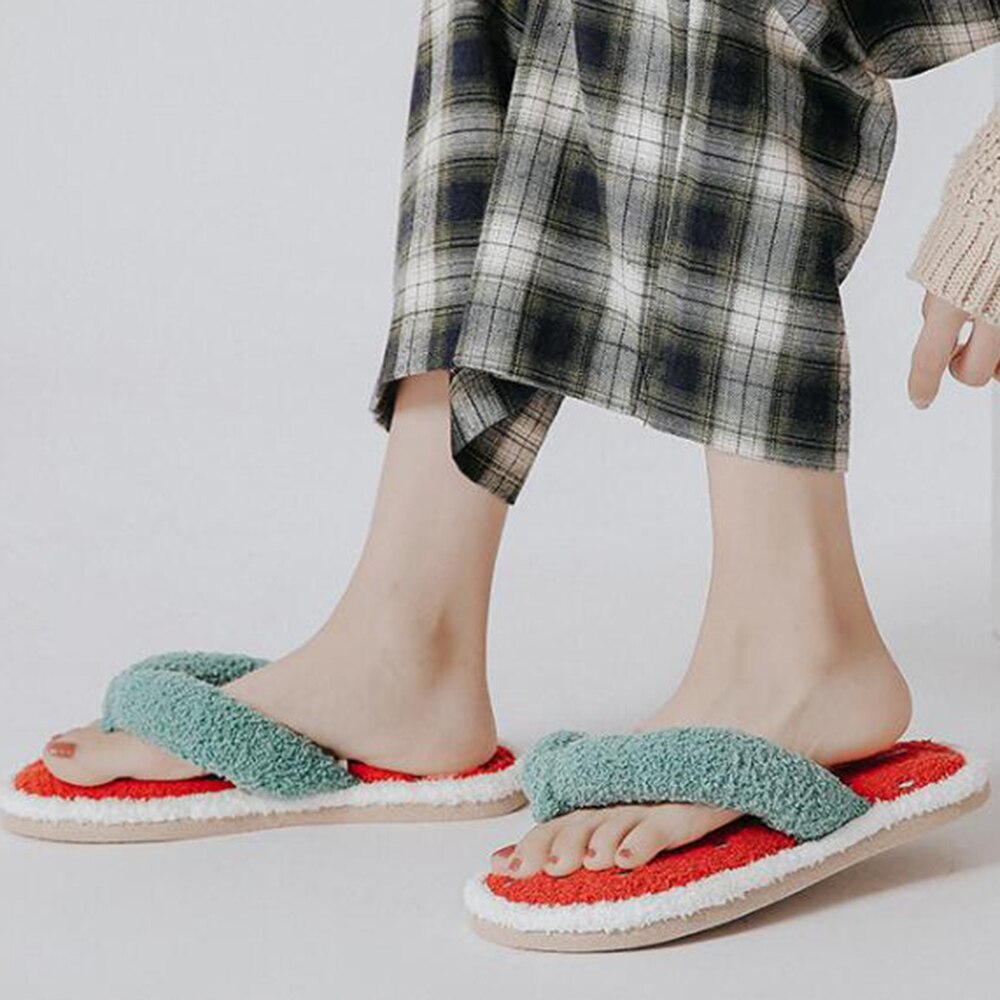 Watermeloen dames slippers thuis binnenschoenen imitatiebont warme schoenen dames instappers dames bont slippers  sh520