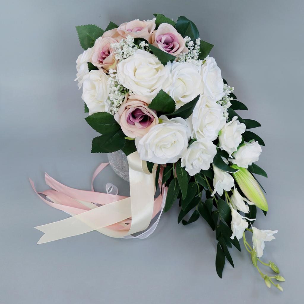Realistic Wedding Bride Bouquet Hand Tied Flower Decoration Party Supplies European chaise longue roses wedding flowers: Silver