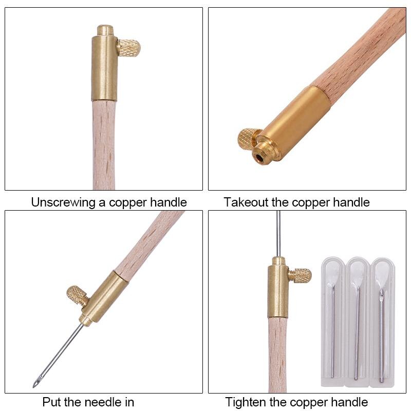 Embroidery Punch Needle with 3 Needles Punch Pen Embroidery Cross Stitch Craft Kit French Crochet for Sewing Knitting