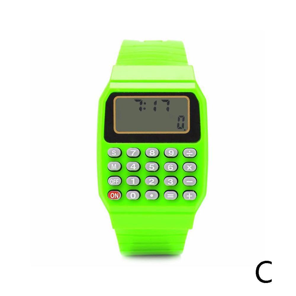 Barn silikone elektronisk lommeregner dato tid multifunktions armbåndsur lommeregner ure: C