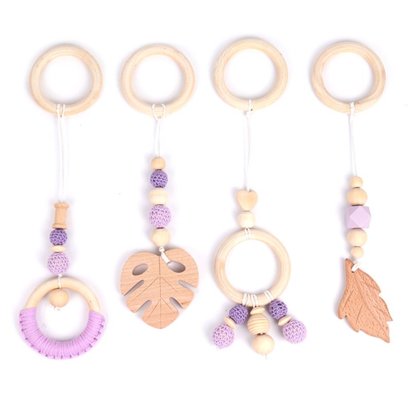 4 Stks/set Baby Play Gym Frame Wandelwagen Opknoping Hangers Hout Ring Bijtring Molaire: Leave Purple