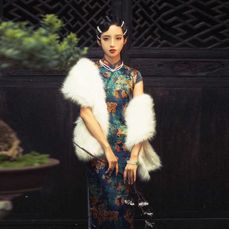 Old Shanghai Vintage Qipao Ethnic Style Women Chinese Dress Hanfu Traditional Cheongsam Slim Long Femme