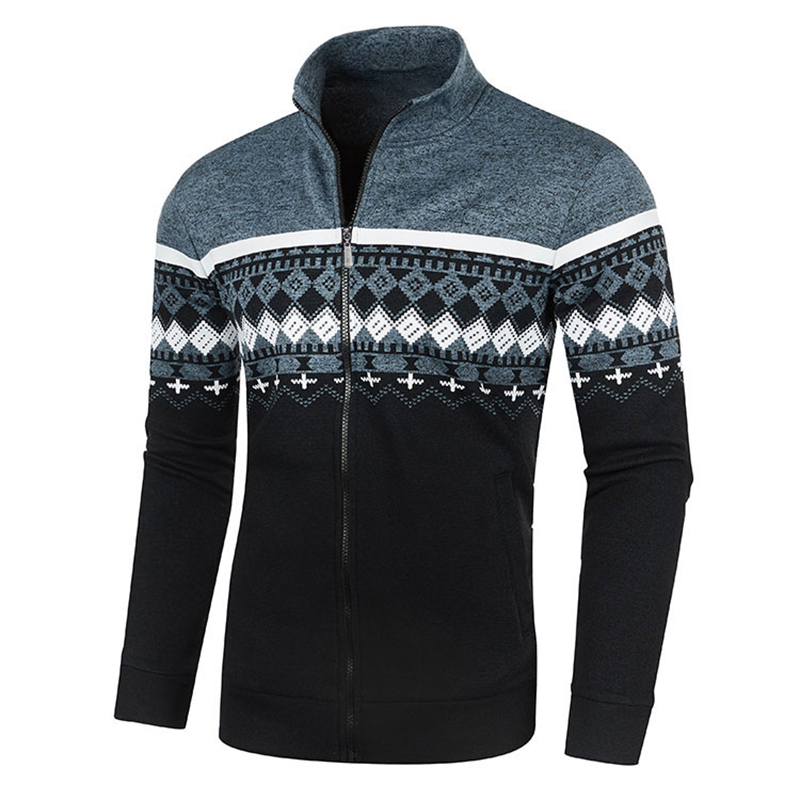 Nuevos suéteres para hombre, chaquetas, abrigos cálidos de otoño e invierno, sudaderas holgadas con cremallera, Top estampado de cuello alto