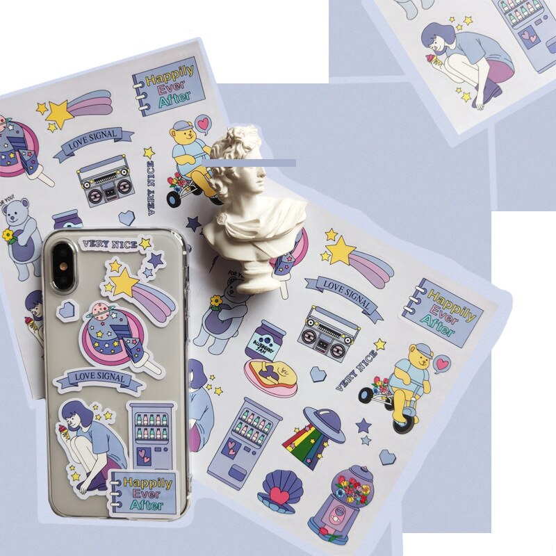 Purple fresh graffiti Rainbow bear Sticker DIY Scrapbooking happy girl Junk Journal Stationery toy seal Decoration sticker