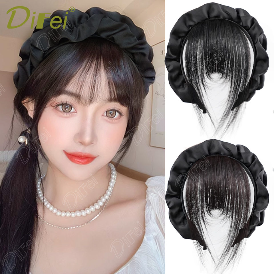 Headband Bangs One Wig Synthetic Wig Black Headband Style with Straight Bangs Hair Suitable for Women Autumn Festival Daily Wear