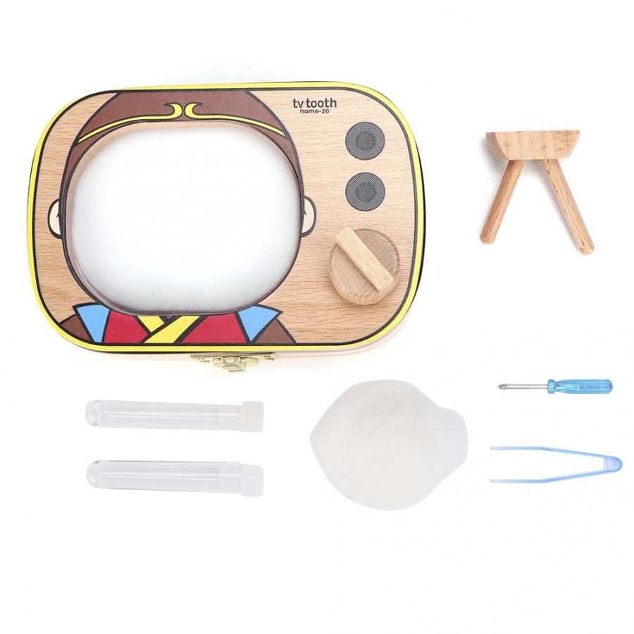 Wooden Baby Teeth Box Save Organizer First Tooth Collection Box Cartoon Milk Teeth Deciduous Storage Memory Box: D