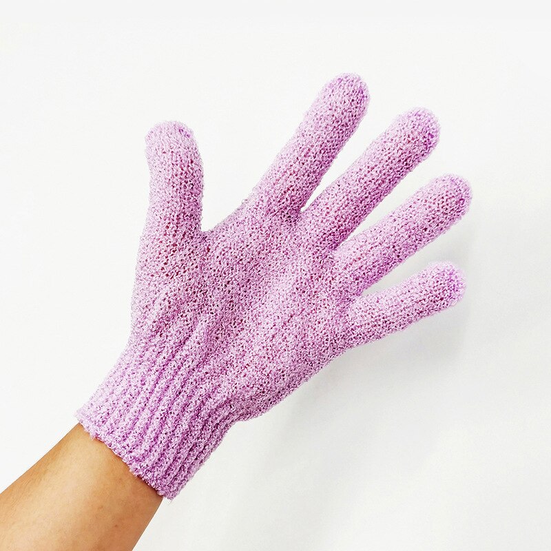Bad til peeling eksfolierende handske scrub handsker modstand kropsmassage svamp vask huden fugtgivende spa skum: Lilla 2pc