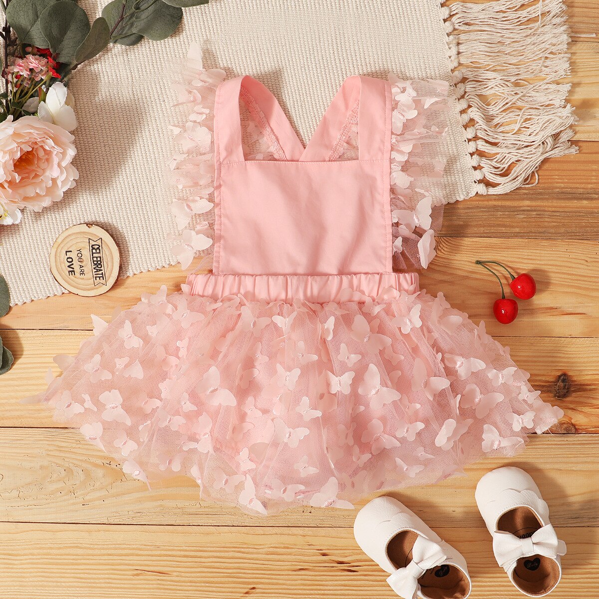 Prowow Prinzessin Baby Mädchen Strampler Kleid Sommer Süße Schmetterling Gittergewebe Karosserie Für Kleinkinder Geburtstag Party Baby Mädchen Kleidung: Rosa / 3-6M