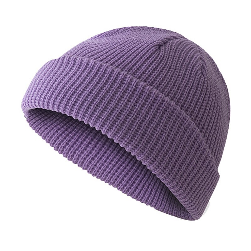 Moda cappello lavorato a maglia Casual corto comodo berretto elastico inverno riscaldamento cappello universale per uomo donna HB88: Light purple