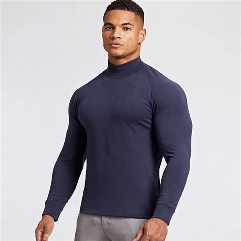 T-shirt à manches longues pour homme, vêtement de Gym, Fitness, musculation, Slim: Marine Bleu / M