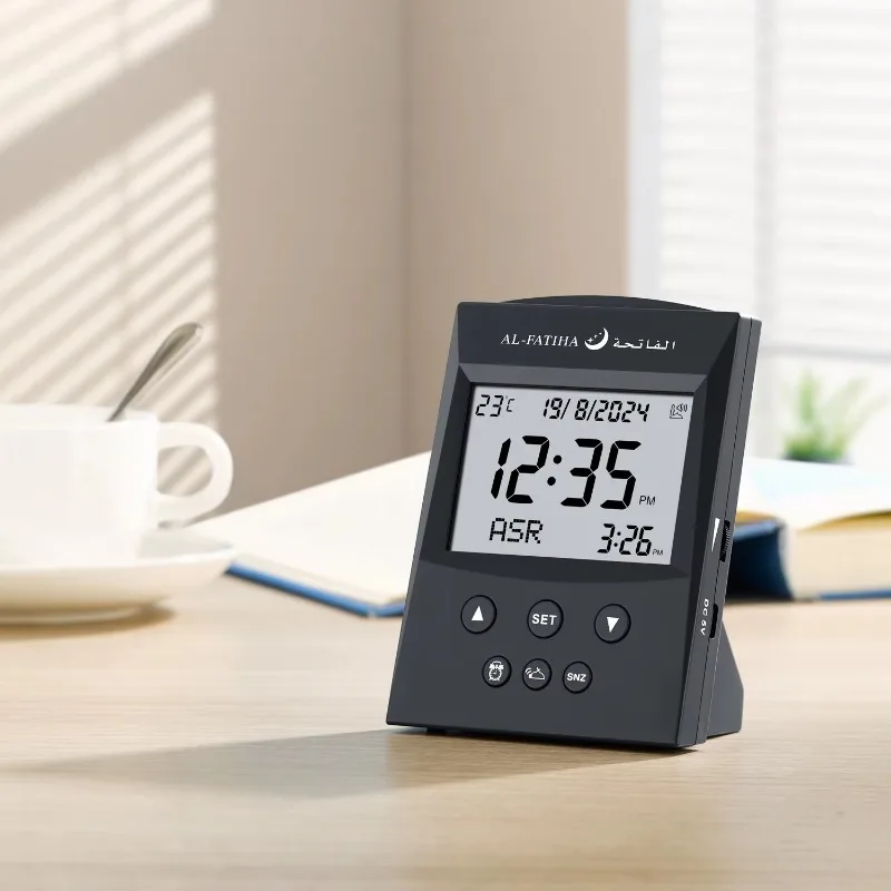 Digitale Azan LCD Schreibtisch Tischuhr Muslimische Athan Uhr Erinnerung Hijri Gregorianischer Kalender Islamische Moschee