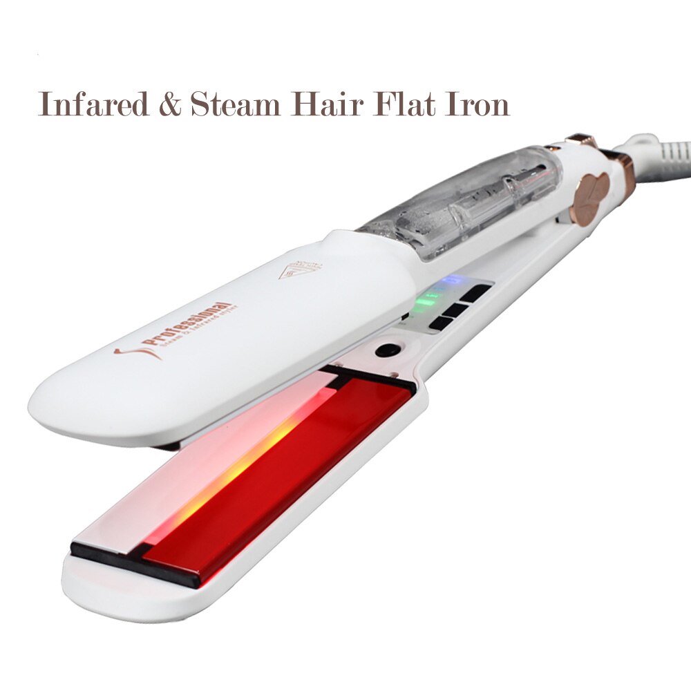 Infrared Steam Straighteners for Hair Infrared Hair Iron with 2 Inch Wide Ceramic Tourmaline Plates Hair Iron: White / AU