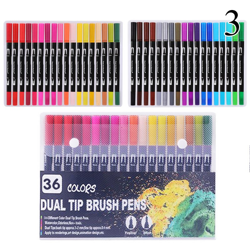 FineLiner – stylos marqueurs d'art à double pointe, 12/48/72/100/120 couleurs, pour dessin, peinture, calligraphie, fournitures d'art: 36 Colors Black