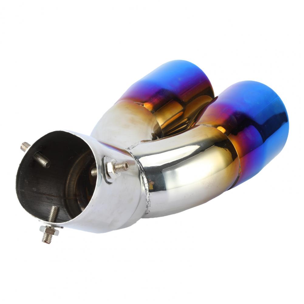 Car Exhaust Tip Universal Double Outlet Rolled Edge Muffler Stainless Steel Bent 70MM Bent Exhaust Pipe Tip End for Autos