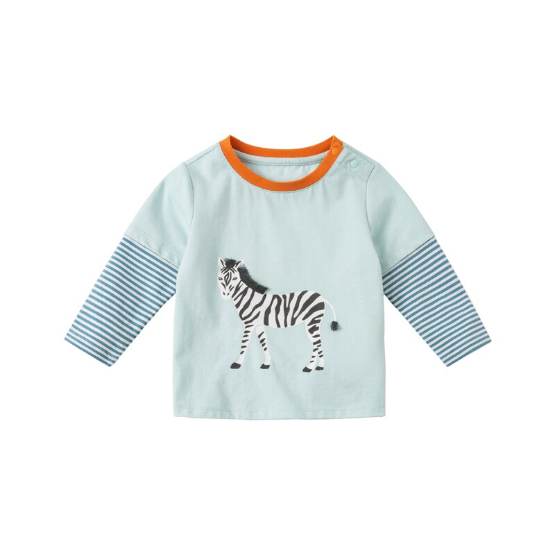 Dba16235 dave bella primavera bebê meninos moda dos desenhos animados listrado retalhos camiseta crianças topos crianças menino moda t: 18M (73cm)