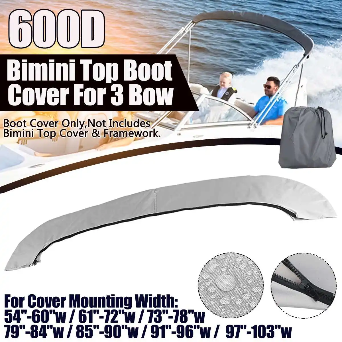3 Bow Bimini Top Boot Cover 600D Waterproof Yacht Boat Shade Canopy Storage Cover Anti-UV Dust-proof Universal
