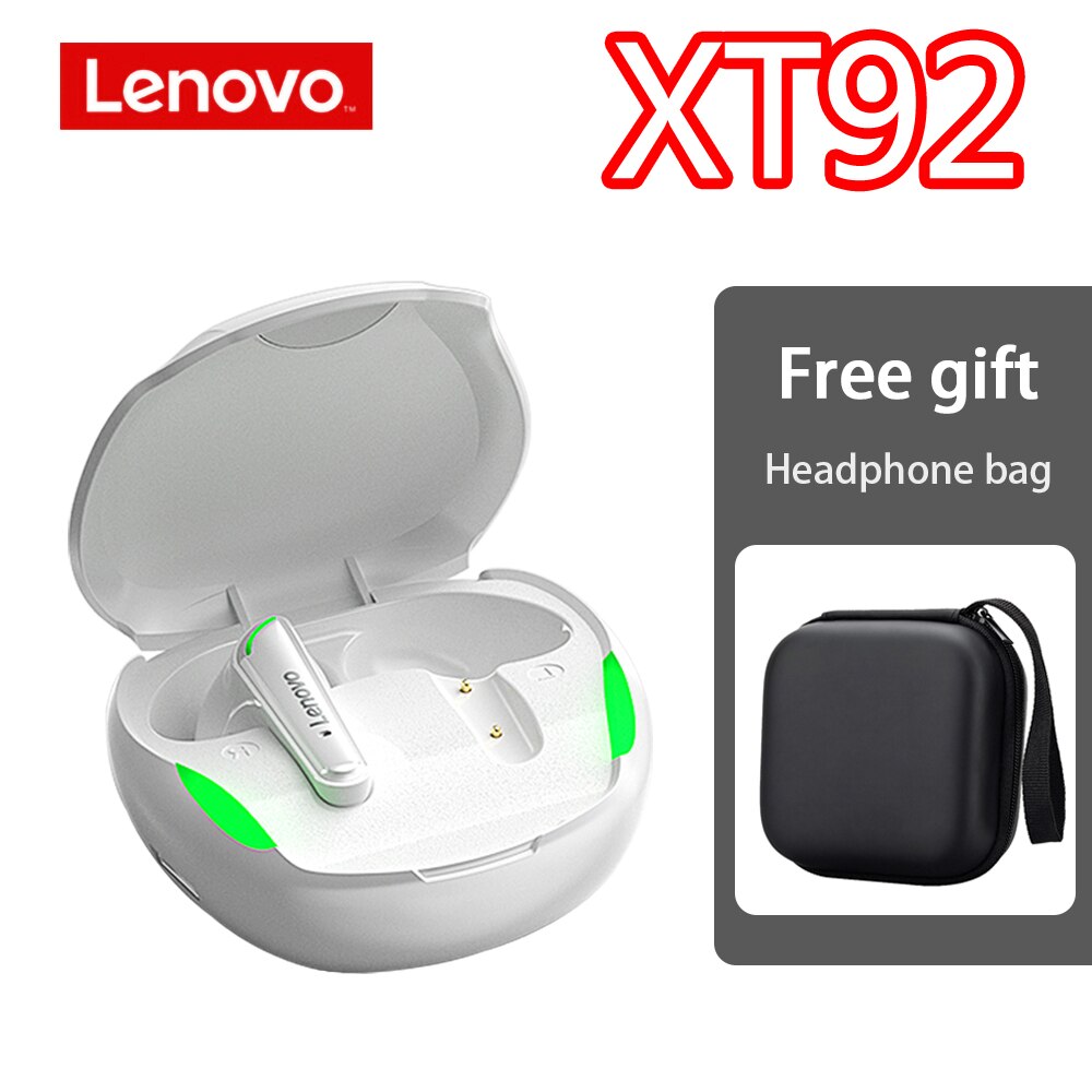 Lenovo XT90 XT92 Wireless Headphones Bluetooth Earphones TWS Headset Sports Low Latency Touch Control Waterproof Earbuds Fitness: XT92 White-Case