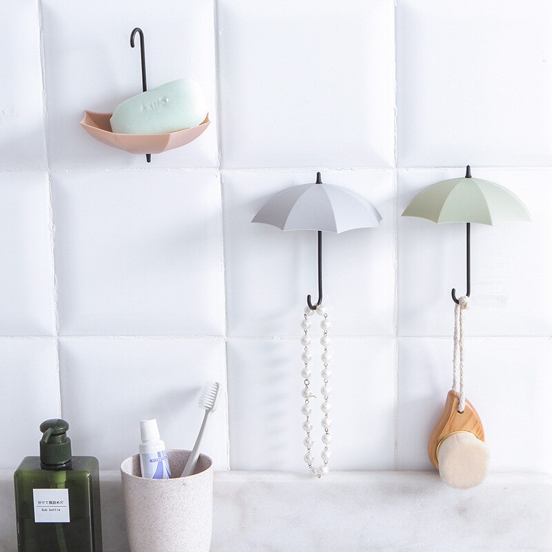 Colgador de pared con forma de paraguas, perchero para colgar artículos pequeños, cocina, baño, almacenamiento, decoración del hogar y la Oficina, 3 unids/lote